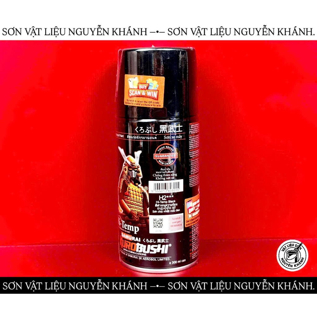 Sơn Xịt Samurai Kurobushi H2 Chịu Nhiệt 600°C | Sơn Pô Xe Máy Màu Đen Nhám | Sơn Chống Cháy, Không Bong Tróc