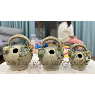 Bình vôi men rạn đắp nổi Bát tràng