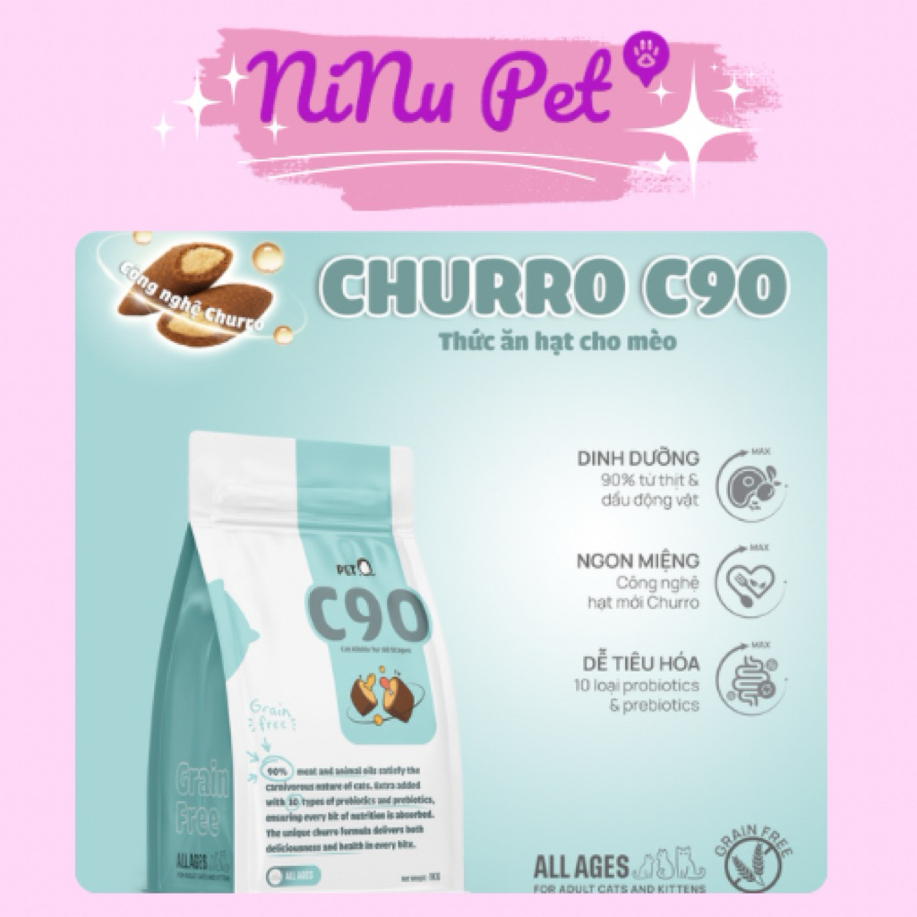 Hạt cho mèo Churro C90 C90U C90K PetQ 1kg