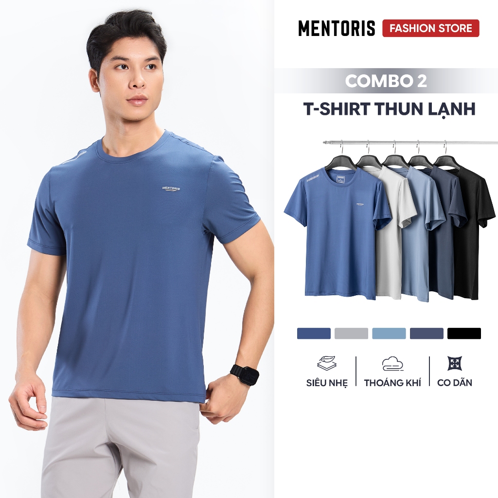 COMBO 2 Áo thun nam cổ tròn MENTORIS, vải thun lạnh thông hơi thoáng khí, co giãn thoải mái CB2MTS01