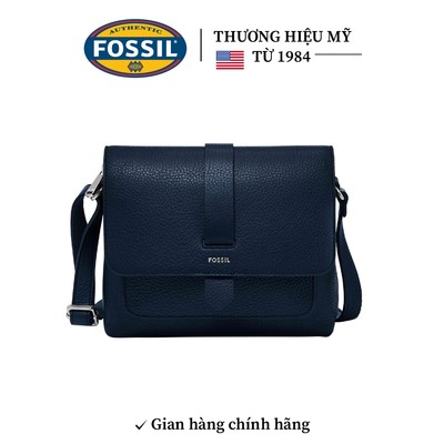 Túi nữ đeo chéo Fossil Kinley ZB7878545 da thật màu xanh dương, size 22, trơn đơn giản dễ đi làm đi chơi hàng ngày