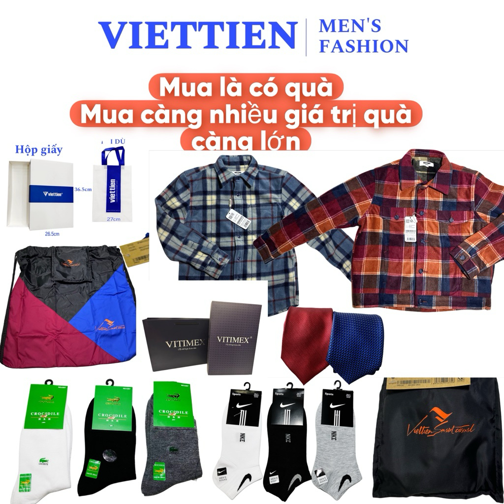 Voucher quà tặng kèm VIETTIEN, VITIMEX tất,full túi hộp, túi xách, cà vạt, áo Viettien kis