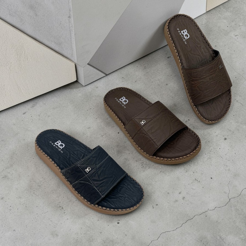 BQ | Dép nam size 38-43 Dép lê da bò cao cấp may chỉ trẻ trung đế khâu viền chất liệu cao su êm chân