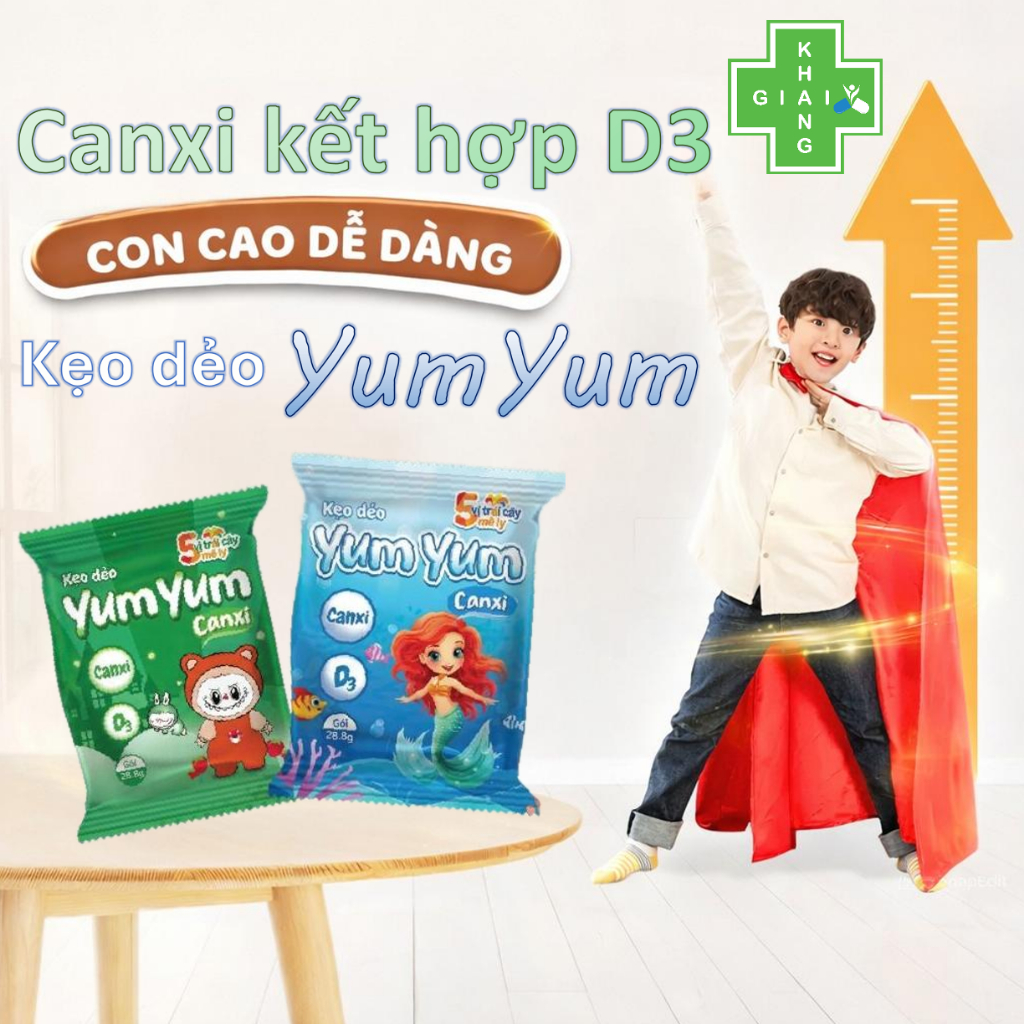 Kẹo dẻo Yumyum bổ sung Canxi, K2D3 và sữa non giúp bé cao lớn, giảm ốm vặt (Gói 2,8g)