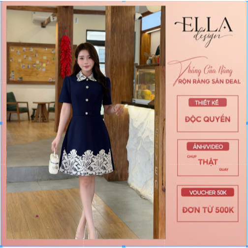 Váy Đầm Thiết Kế Ella Desgin cho nữ kiểu dáng váy ngắn thêu hoa trắng thủ công , tay ngắn , cổ bẻ có