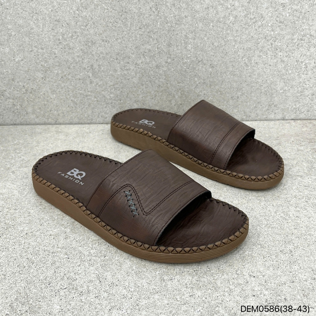 BQ | Dép nam size 38-43 Dép lê da bò cao cấp bản khâu viền siêu trẻ trung đế cao su siêu êm DEM0586