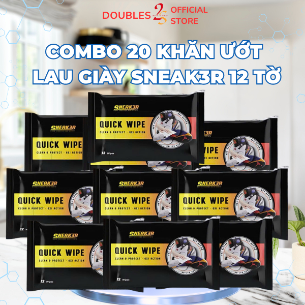 Combo 20 khăn lau sạch giày nhanh siêu tốc SNEAK3R QUICK WIPES 12 tờ - DOUBLES 2SSHOP