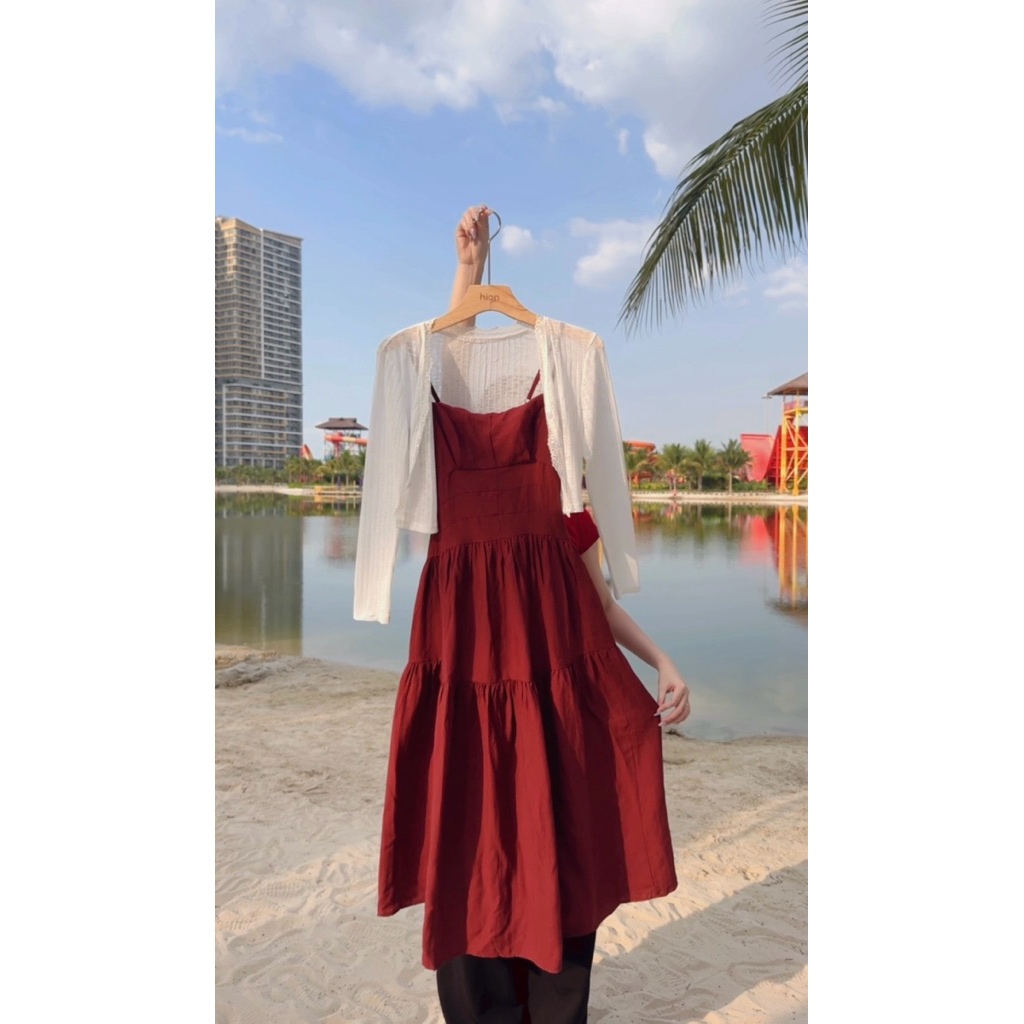 Hion Store - (CÓ BIGSIZE) Set áo trắng + đầm đỏ