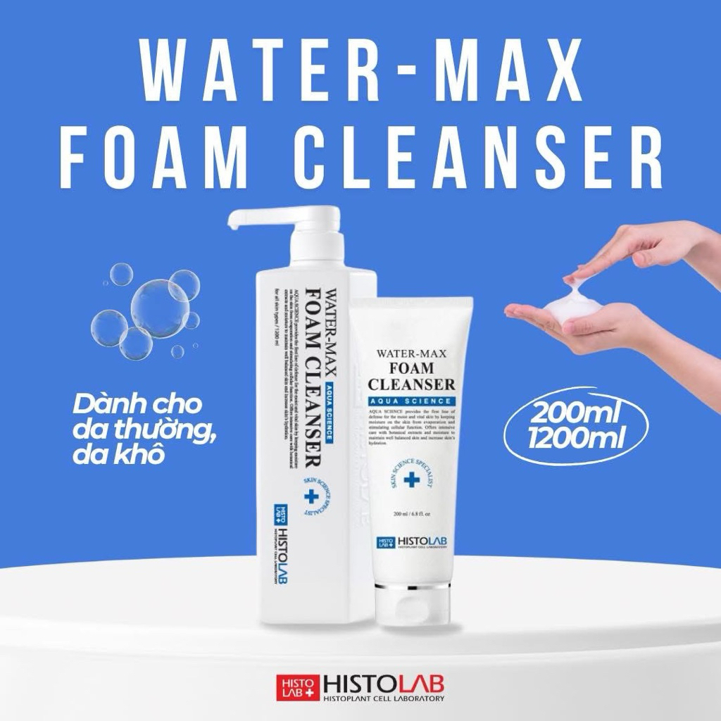 Histolab - Sữa rửa mặt Cấp Ẩm 𝐖𝐚𝐭𝐞𝐫-𝐌𝐚𝐱 𝐅𝐨𝐚𝐦 𝐂𝐥𝐞𝐚𝐧𝐬𝐞𝐫