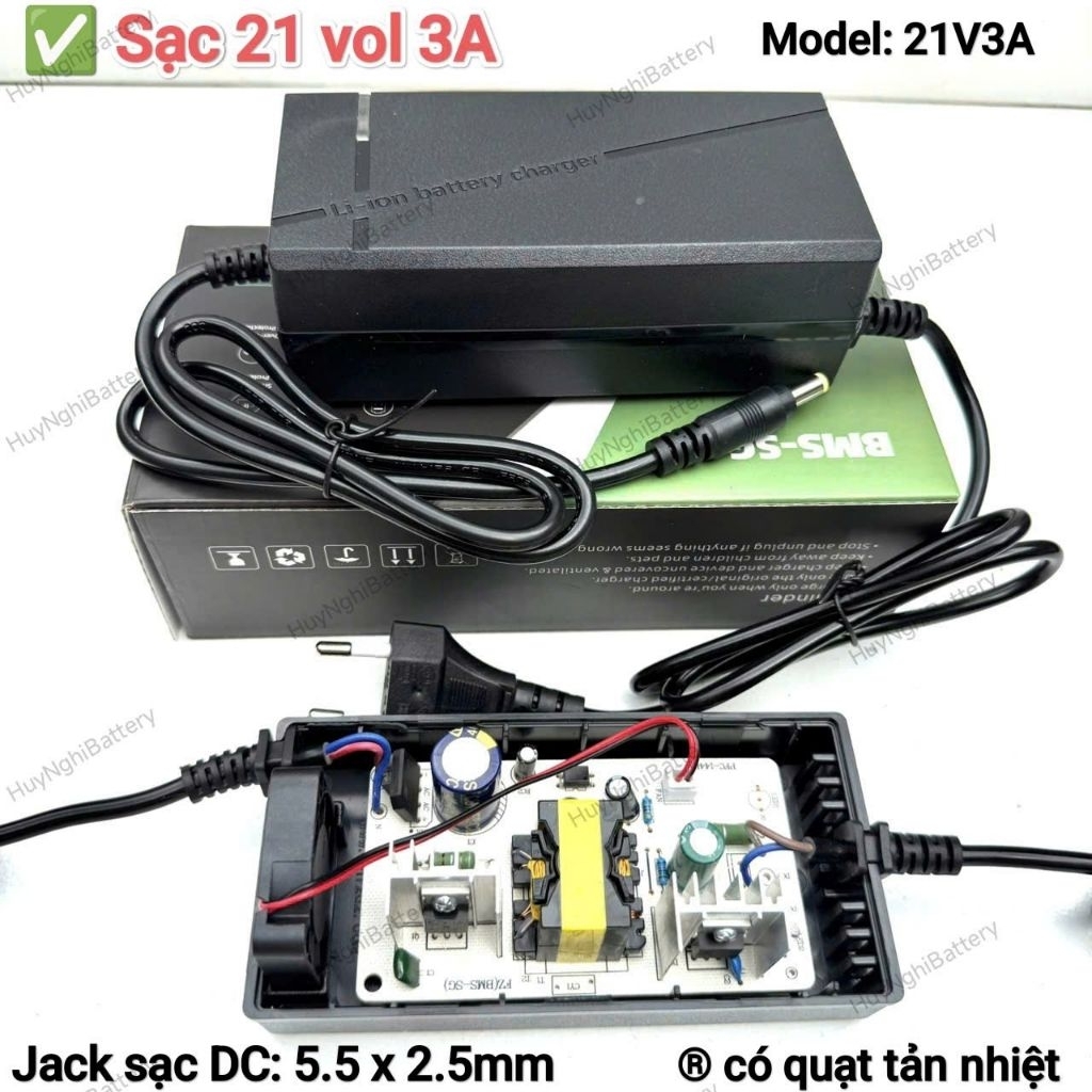 SẠC (21 vol) 5S-3A Có Quạt, 5s- 2A Không Quạt,  Jack Sạc Dc 5.5 x 2.5mm