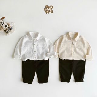 Bộ quần áo bé trai áo sơ mi màu nâu phối quần đen bảnh trai, set đồ bé trai Borie B087