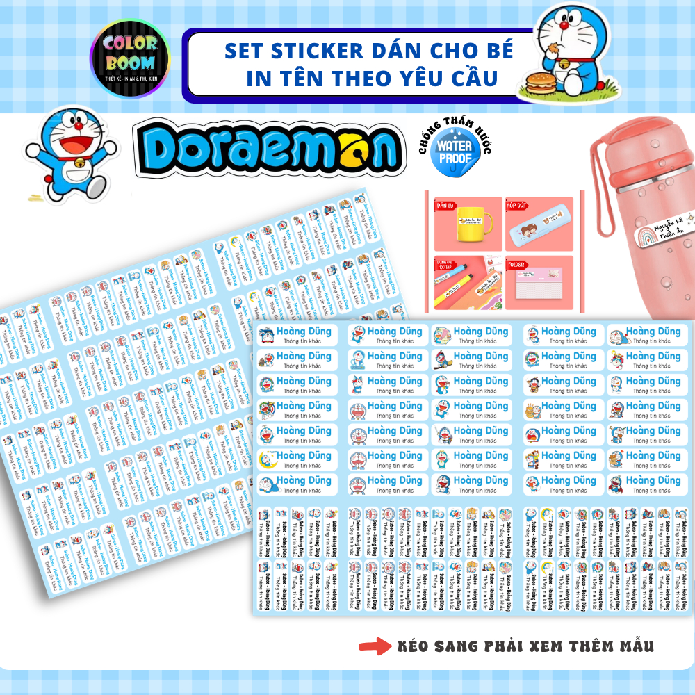 Set Sticker Dán Đồ Dùng Cho Bé - MẪU DORAEMON - Colorboomshop