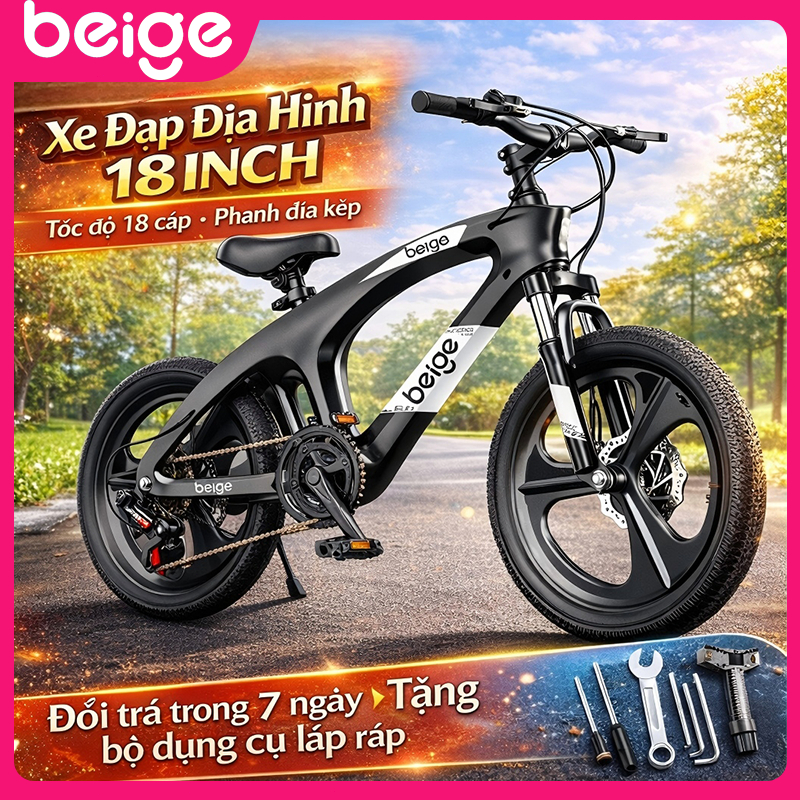 Xe Đạp Thể Thao Beige - Vành Magie Liền Khối, Phanh Đĩa Kép - Dành Cho Bé 6-12 Tuổi