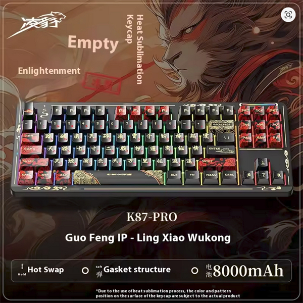 Bàn Phím Cơ Lingbao K87 Pro | Phiên bản Wukong Hắc Thần Thoại | 3 Mode Pin 8000mAH | Keycap in 5 Mặt
