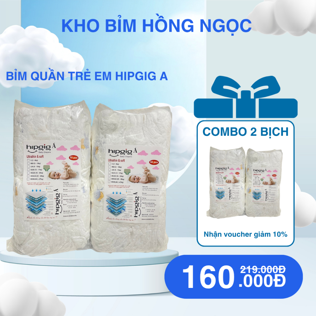 Bỉm Quần Trẻ Em Hipgig A form xuông bản nâng cấp thấm hút tốt, mềm mại đủ size S-/5XL HP