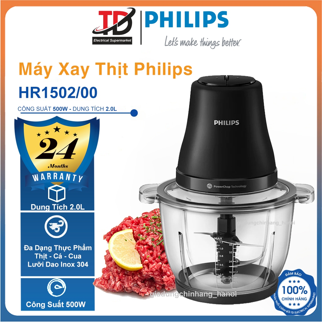 Máy Xay Thịt Philips Hr1502/00, 2 Lít - 500W, Hàng Chính Hãng