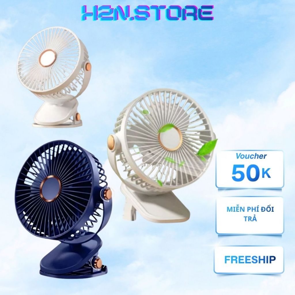 Quạt Tích Điện Kẹp Bàn Mini Động Cơ Không Chổi Than 5 Cấp Độ Gió Tích Hợp Đèn Led Pin Khủng 5000mAh Và 10000mAh Cao Cấp