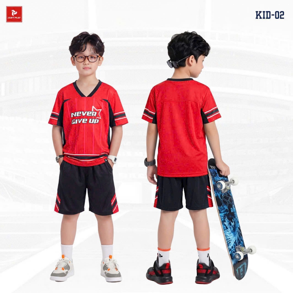 Quần Áo Bóng Đá Ko logo Đỏ - Vải thun lạnh JP- KID 02– In Tên Số Theo Yêu Cầu BIBO SPORT