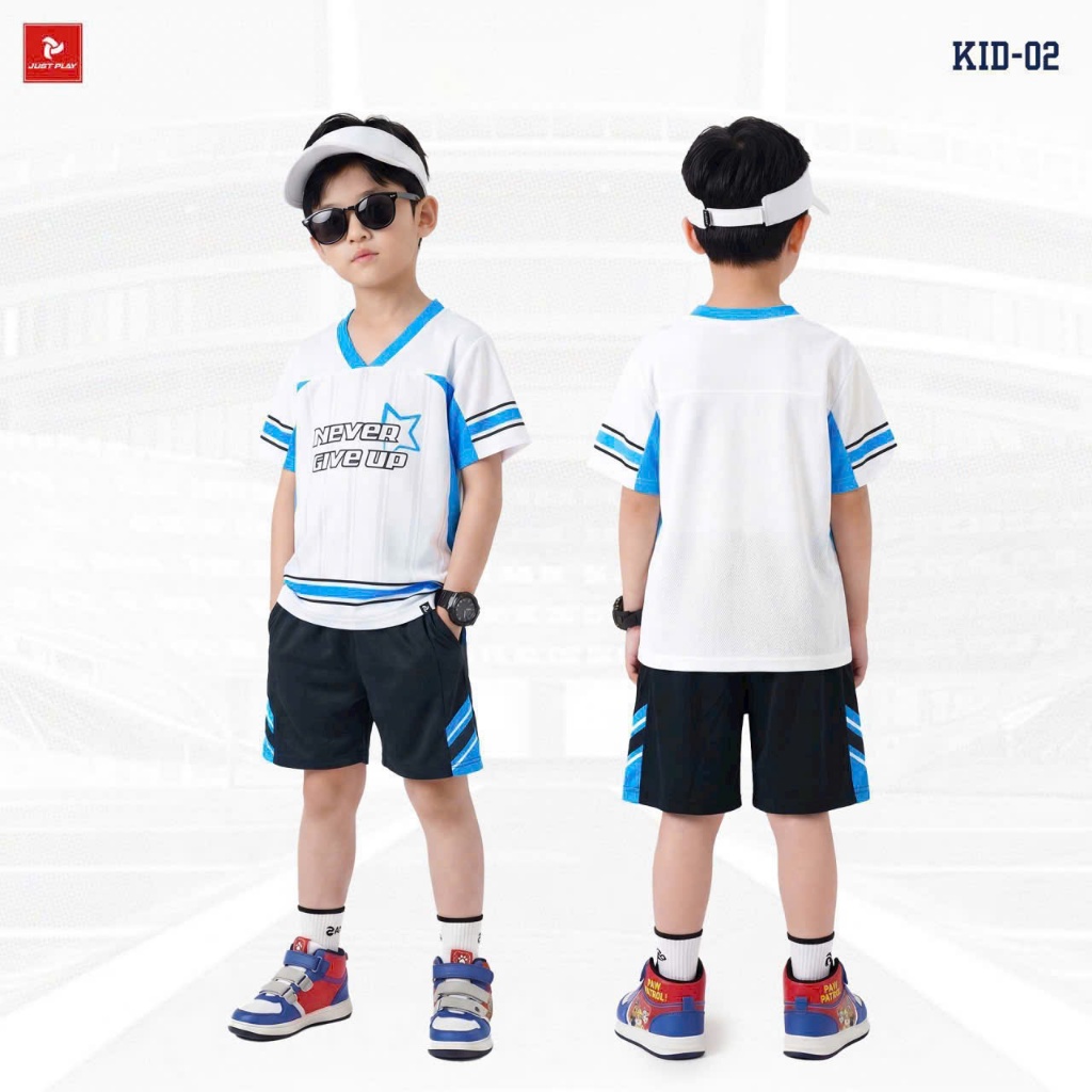 Quần Áo Bóng Đá Ko logo Trắng - Vải thun lạnh JP- KID 02– In Tên Số Theo Yêu Cầu BIBO SPORT