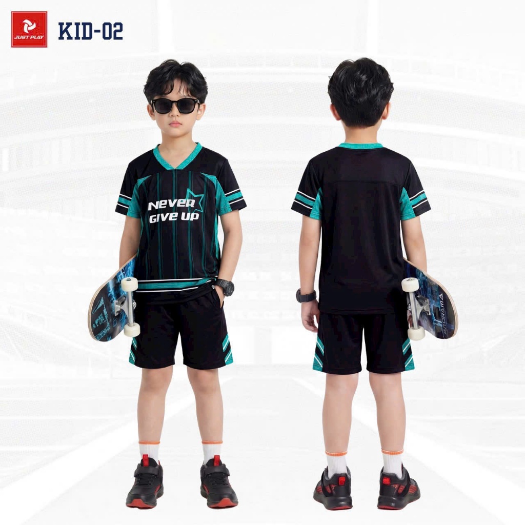 Quần Áo Bóng Đá Ko logo Đen - Vải thun lạnh JP- KID 2– In Tên Số Theo Yêu Cầu BIBO SPORT