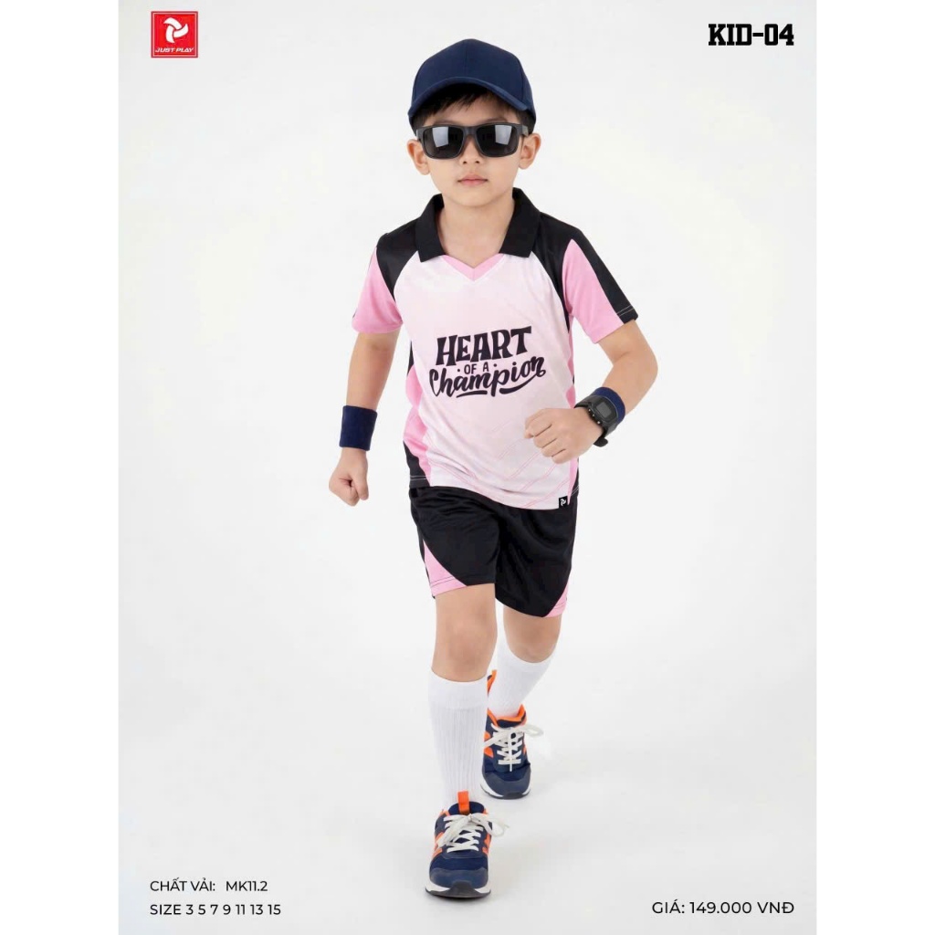 Quần Áo Bóng Đá Ko logo Hồng - Vải thun lạnh JP- KID 4– In Tên Số Theo Yêu Cầu BIBO SPORT