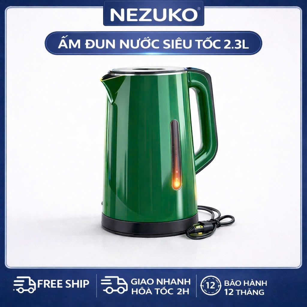 Ấm Siêu Tốc 2 Lớp Vicente- Ấm Đun Nước Siêu Tốc Công Suất Lớn 1500W Dung Tích 2.5L