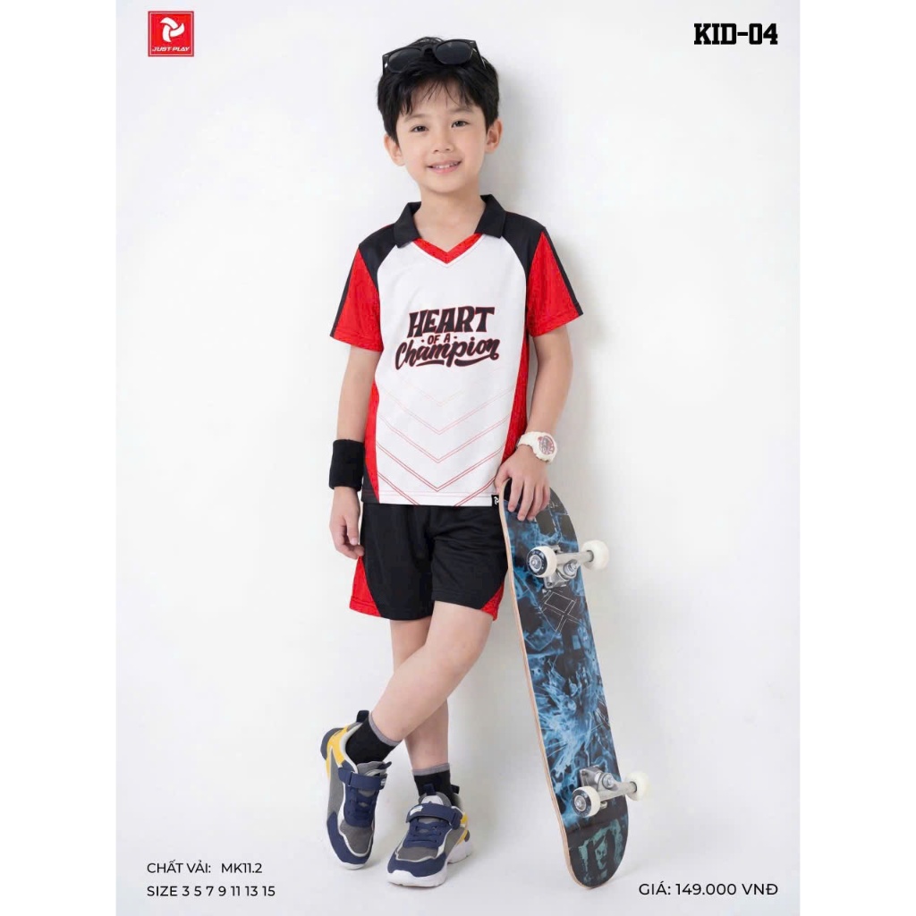 Quần Áo Bóng Đá Ko logo Trắng đỏ - Vải thun lạnh JP- KID 04– In Tên Số Theo Yêu Cầu BIBO SPORT