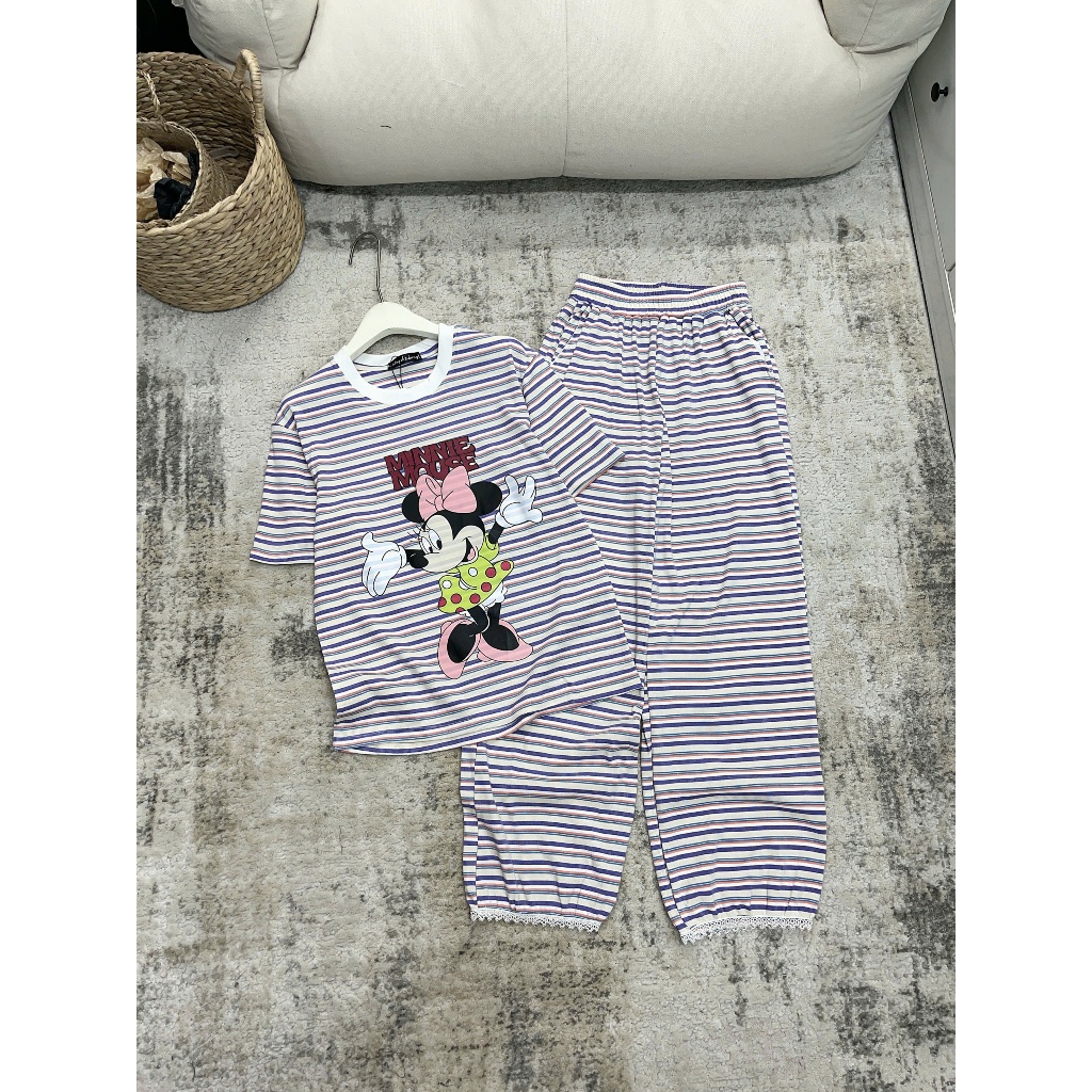 set đồ nữ sang chảnh,đồ bộ nữ đồ mặc nhà MẪU MỚI RA MẮT bộ kẻ mikey siêu xinh kèm quần đùi zh259