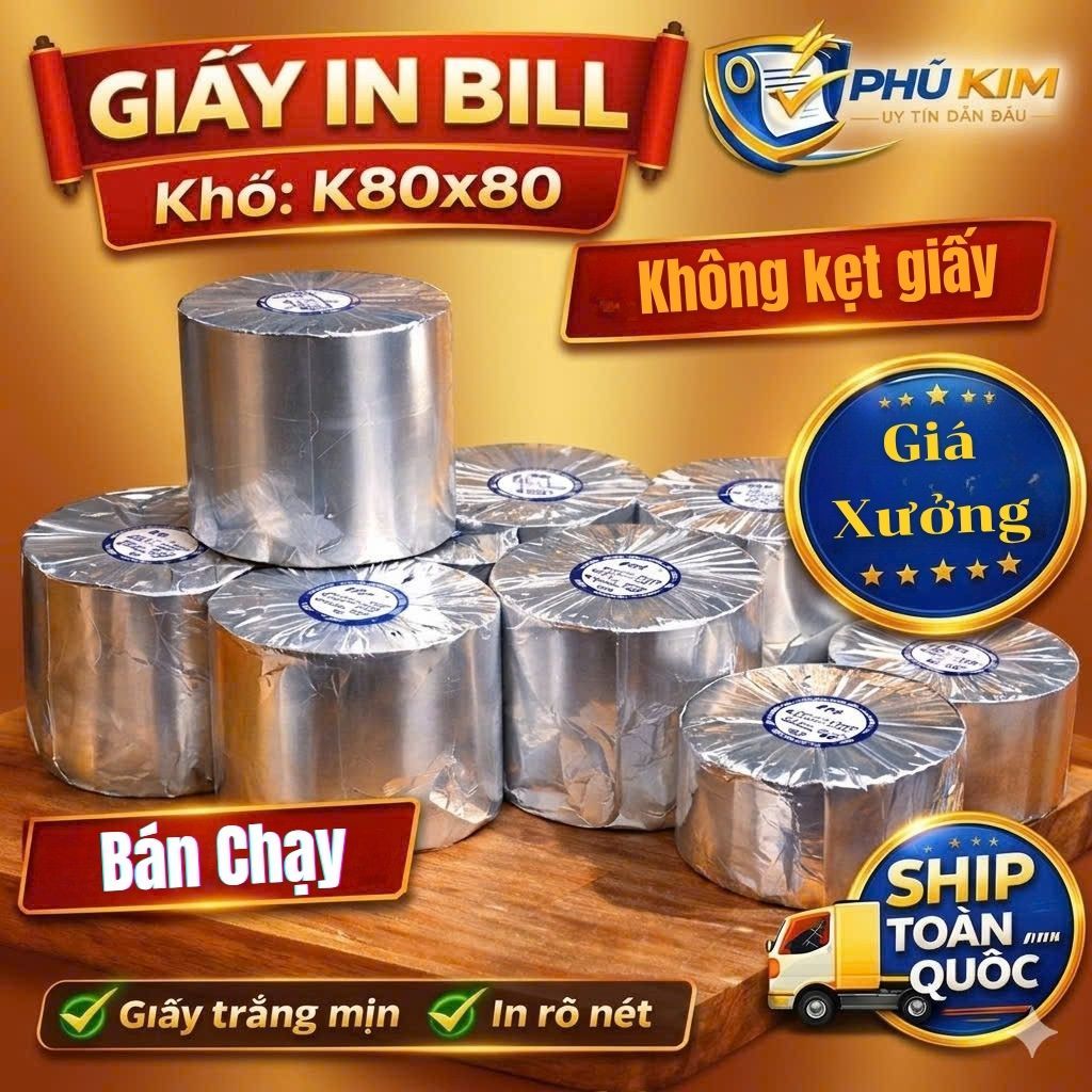 THÙNG 50 CUỘN Giấy In bill K80x80 Giấy In Hóa Đơn K80x80