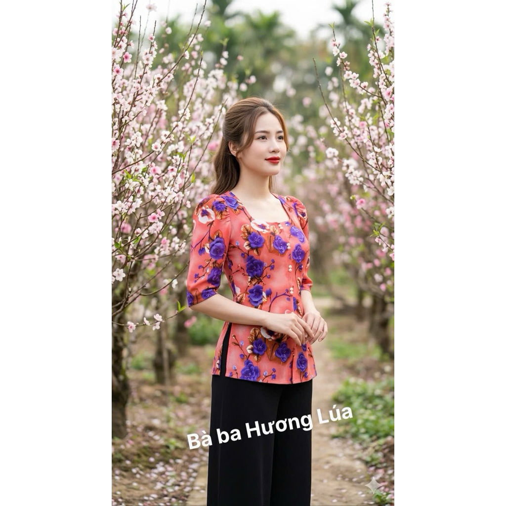 Áo lẻ Bà ba cổ vuông thun lưới