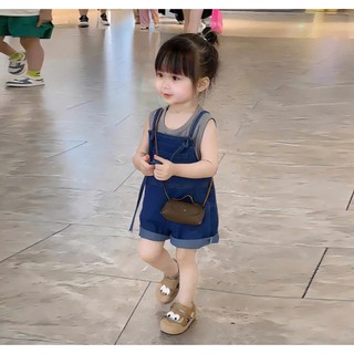 Quần yếm đùi jean xanh cho bé gái bé trai mềm mại túi trước ngực đáng yêu Y5 Ttom.kids