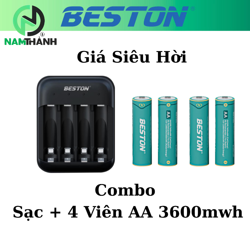 Combo pin sạc thông minh Beston M7032 + 4 pin AA 3600mWh  bền bỉ cho mọi thiết bị: đồ chơi, máy ảnh.