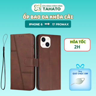 Ốp lưng Bao da nắp gập khóa cài 2 mặt TAHATO cho IPHONE 6 7 8 7PLUS ....17 pro promax cao cấp ốp 2 mặt có khe đựng thẻ