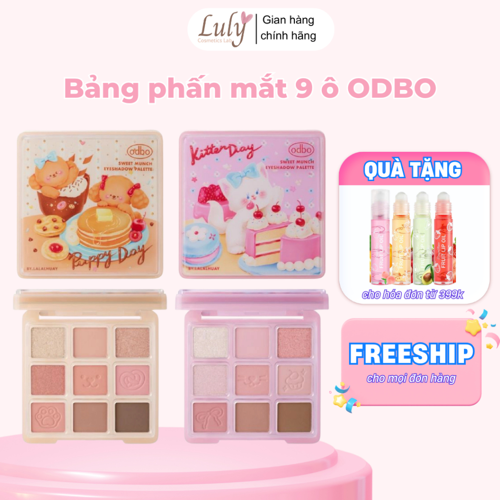 [TẶNG KẸP TÓC] Bảng Mắt ODBO 9 Ô Puppy Day & Kitten Day - Cute Sweet Munch Odbo Eyeshadow Palette 9g