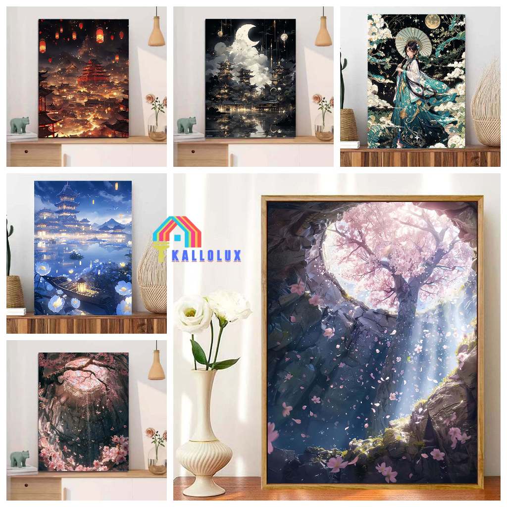 KLX--60*80cm/40*50cm Kích thước lớn Bao gồm khun tranh tô màu theo số Phong cảnh cổ xưa tranh số hóa