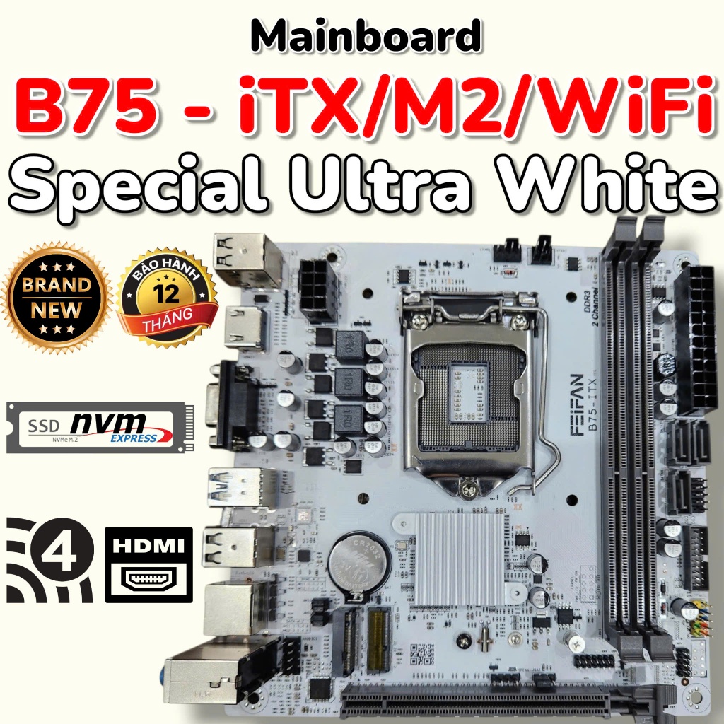 Mainboard B75 iTX/M2/WiFi - Mới 100% - Rẻ Nhất Sàn - BH 12Th - Có Khe M2 NVMe - Bo Mạch Chủ