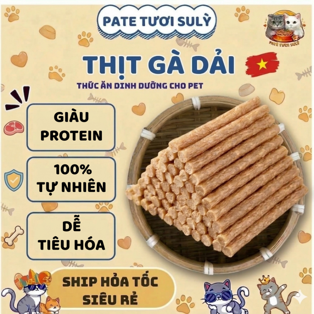 Que thưởng/Snack Thịt gà dải Taotao cho Pet | Snack Thưởng Sulỳ (Túi 108g)