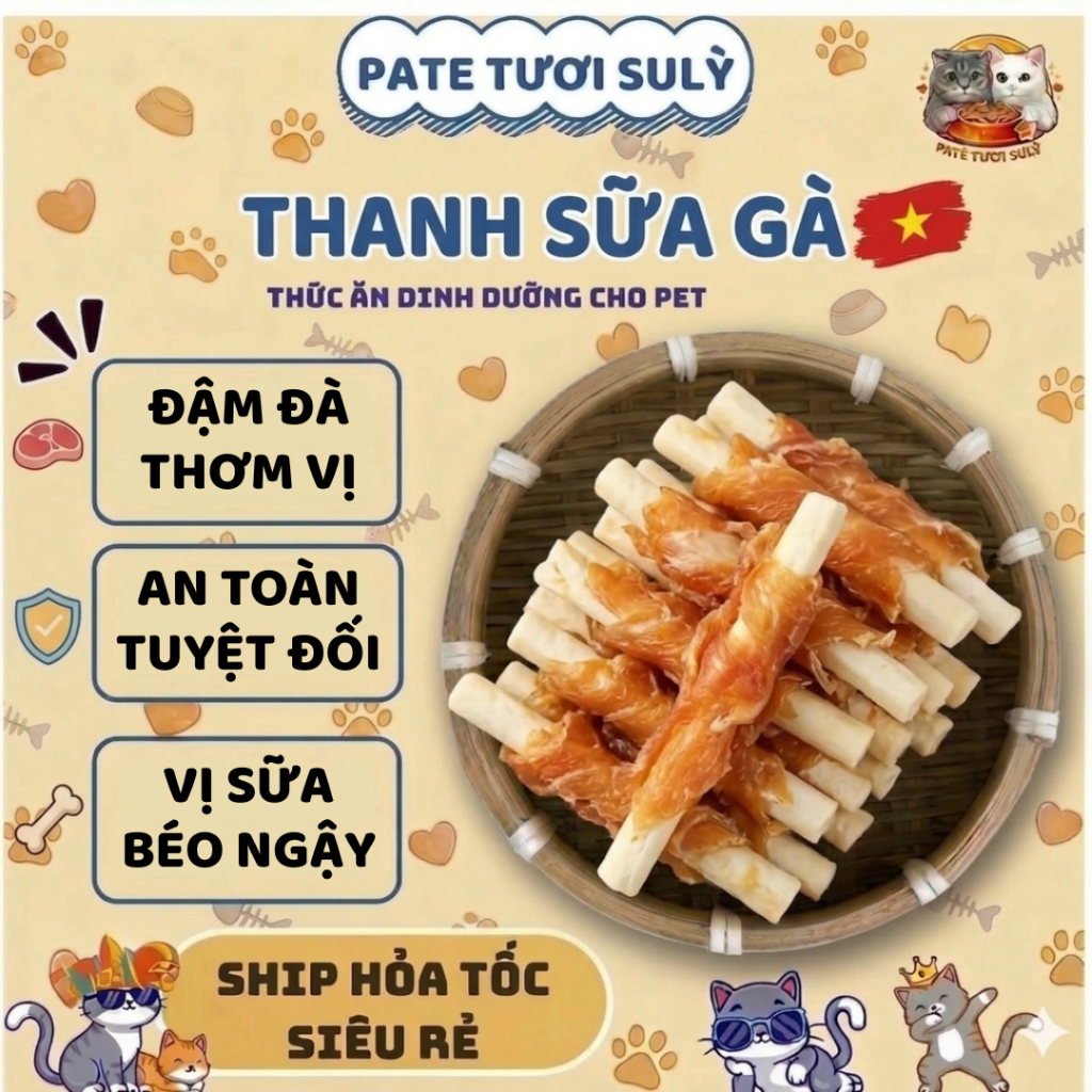 Que thưởng/Snack Thanh sữa gà Taotao cho Pet | Snack Thưởng Sulỳ (Túi 108g)