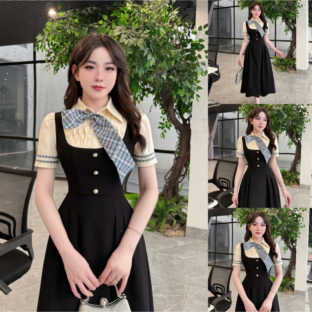 VK297 - Váy Thiết Kế Evii dành cho nữ, Đầm thiết kế cổ đức nơ liền cách điệu dáng A xòe dài