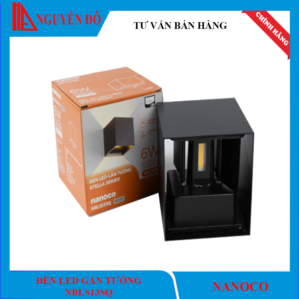 Đèn hắt tường, Đèn LED gắn tường ngoài trời Nanoco NBLS13SQ ánh sáng vàng, chống nước IP65, góc chiế