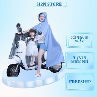 Áo Mưa Nửa Trước Trong Suốt Có Kính Chắn Mưa – Dáng Rộng Che Toàn Thân – Dùng Cho Mẹ Và Bé