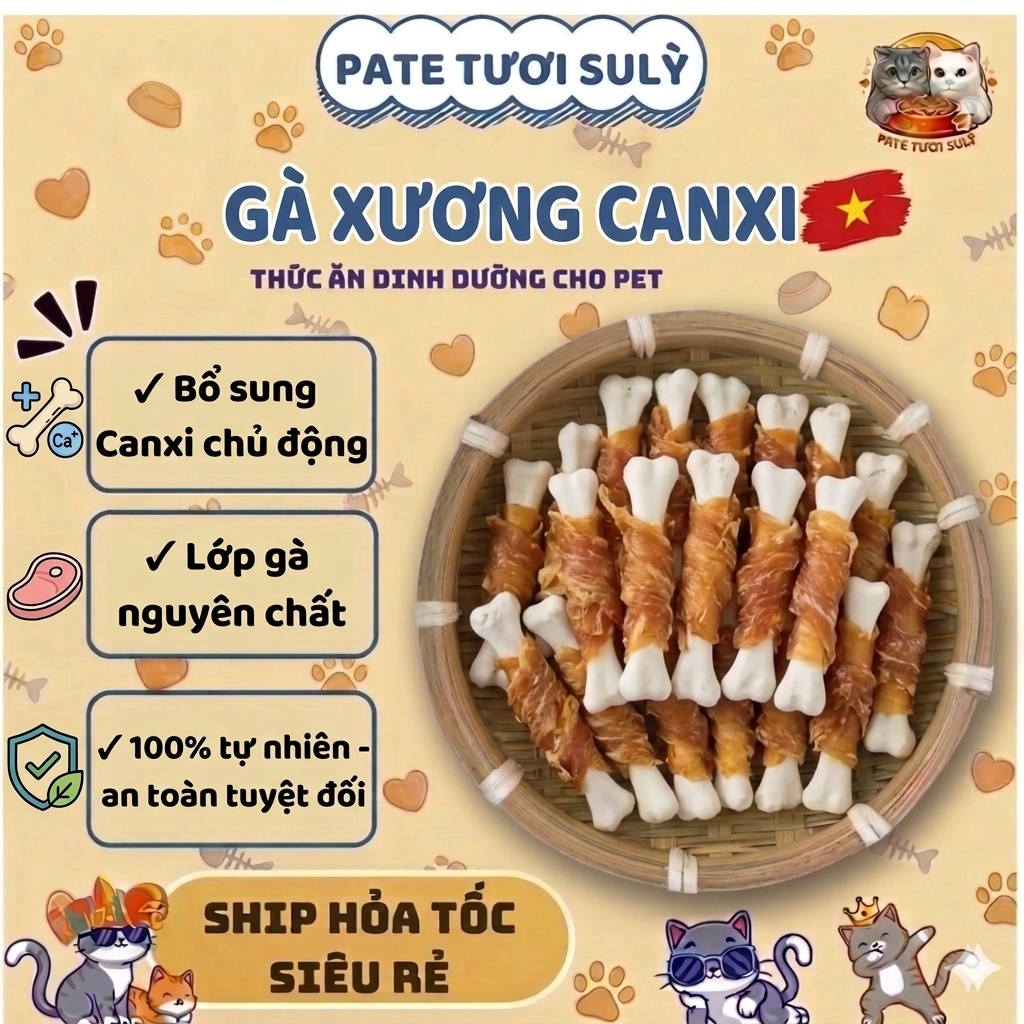 Que thưởng/Snack Gà xương canxi Taotao cho Pet | Snack Thưởng Sulỳ (Túi 108g)