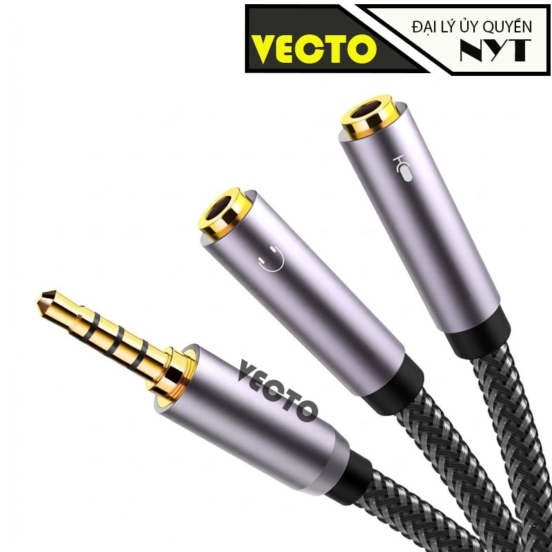 Cáp Chia Cổng 3.5mm Sang Mic Và Audio Cao Cấp Vecto - Jack Mạ Vàng 24K, Dây Dù, Đầu Hợp Kim Nhôm