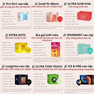 Bao cao su gai Juncai Extra Dot gân gai 3D 10 bcs combo siêu mỏng gân gai bi to size 48 49 55 52 mm kéo dài thời gian