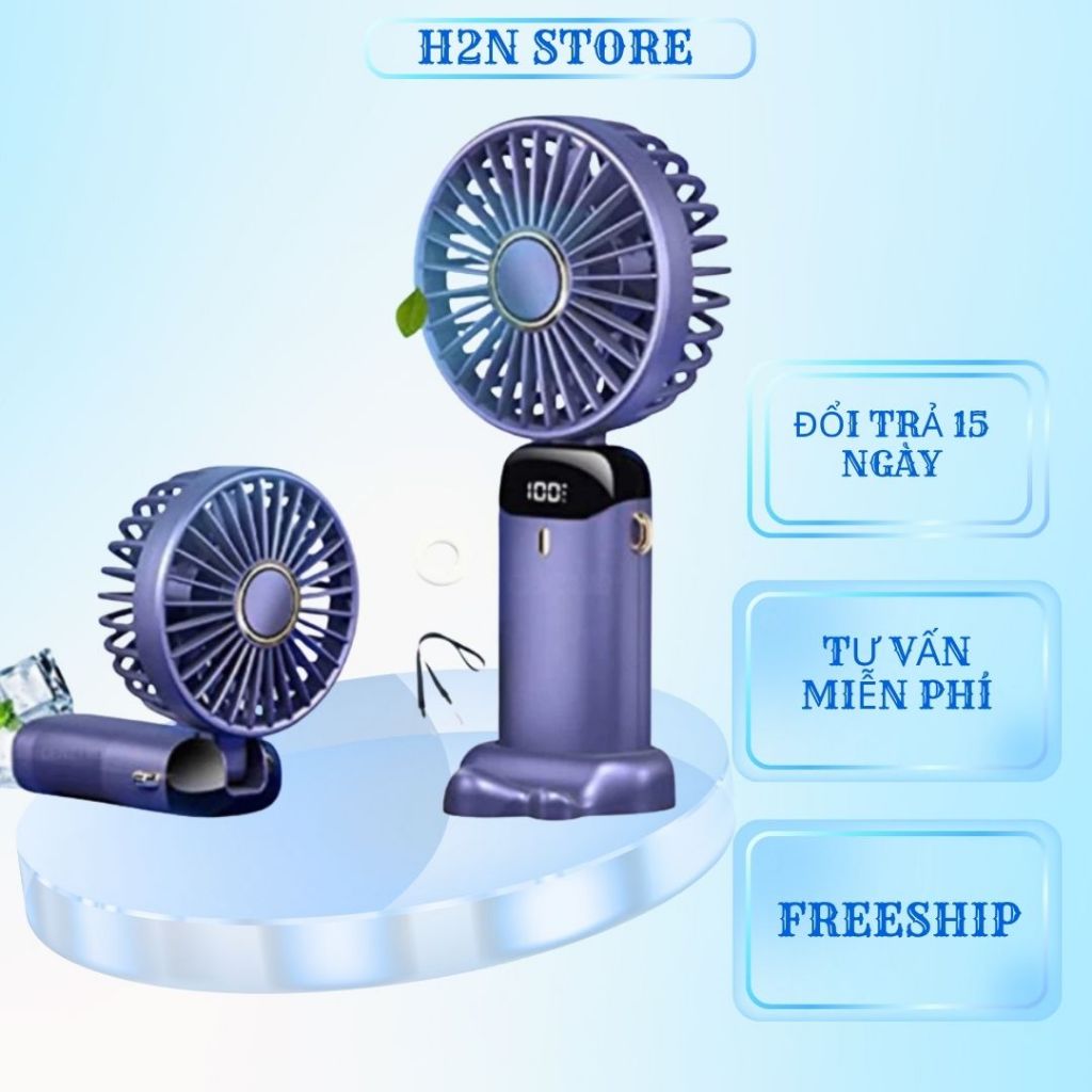 Quạt Cầm Tay Mini, Quạt Tích Điện 5 Cấp Độ Gió Gấp Gọn Dung Lượng Pin Cao 6000mAH Màn Hình Hiện Thị % Pin Sạc ( Giá Rẻ )