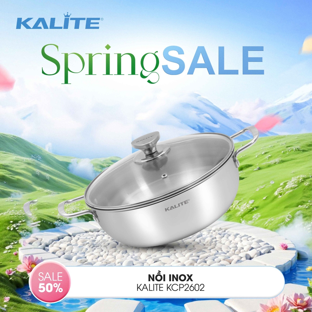 Nồi INOX Liền Khối KALITE KCP2602, 26cm - Nắp Kính, Hàng Chính Hãng