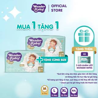 [MUA 1 TẶNG 1 CÙNG SIZE] Tã/Bỉm quần Thương Hiệu Nhật Bản WONDER BABY 5 Lớp Siêu Thấm Hút, Size M62/L42/XL39/XXL36