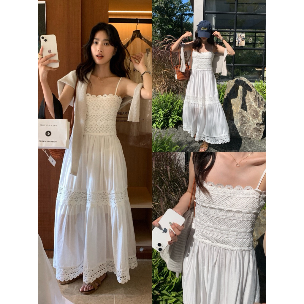 𝐢𝐦𝐜𝐡𝐢𝐜.𝟐𝟐𝐬 | Váy Hai Dây Boho Ren Trắng Khoá Kéo The Limon