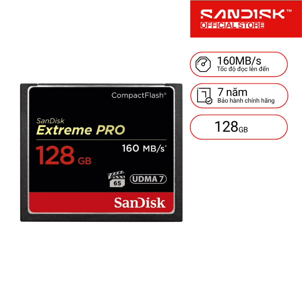 Thẻ nhớ CompactFlash (CF) SanDisk Extreme Pro 64GB / 128GB 1067X upto 160MB/s - BH 7 năm