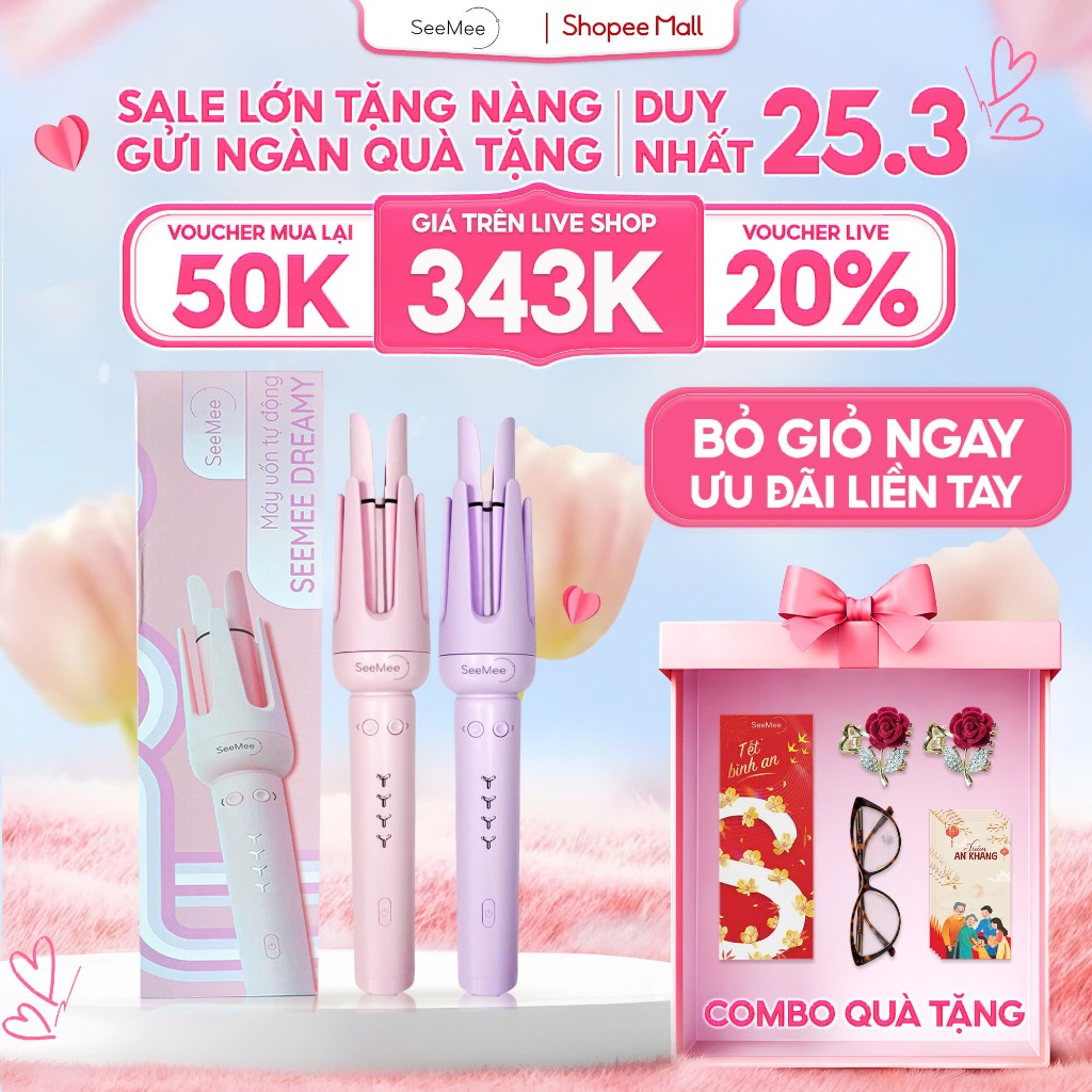 [GIÁ 342K TẠI LIVE SHOP] Máy uốn tóc tự động SeeMee chất liệu gốm sứ đường kính uốn 32mm phiên bản 2025, LIS